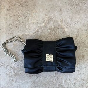 BCBGMaxAzria Black Satin Bow tie Clutch with Chain